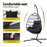Halle Outdoor Egg Swing Chair Hanging Chair Wicker Rope Pod Stand Foldable - Grey