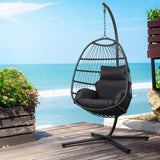 Halle Outdoor Egg Swing Chair Hanging Chair Wicker Rope Pod Stand Foldable - Grey