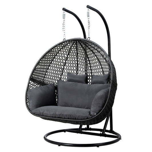 Andrew Outdoor Egg Swing Chair Wicker Furniture Pod Stand Cushion 2 Seater - Grey