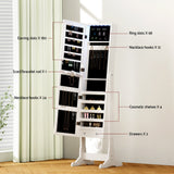 Jewellery Cabinet Mirror Free Standing - White