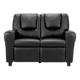 Primy Kids Recliner Chair Double PU Leather Sofa Lounge Couch Armchair - Black
