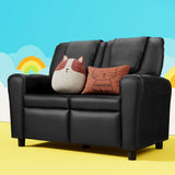 Primy Kids Recliner Chair Double PU Leather Sofa Lounge Couch Armchair - Black