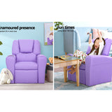 Percy Kids Recliner Chair Linen Soft Sofa Lounge Couch Children Armchair - Purple
