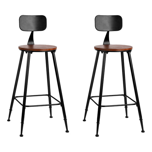 Set of 2 Assen Bar Stools Pinewood Metal - Black & Wood