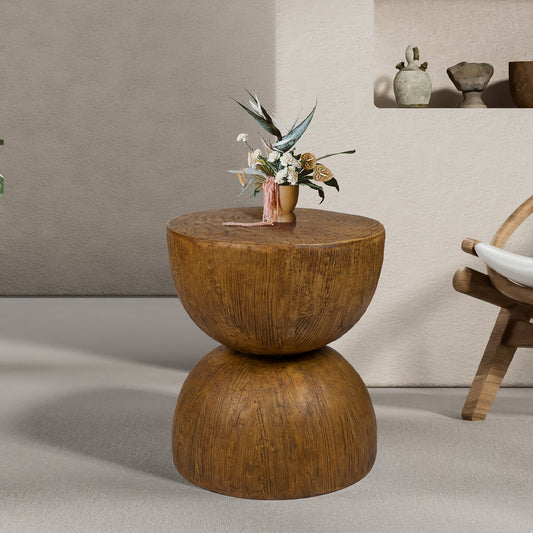 Iskander 40cm Side End Table Terrazzo Hourglass Magnesia Stool Stand Top - Oak