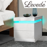 Inuvik LED Bedside Table RGB LED Storage Cabinet High Gloss Nightstand with 2 Drawers - White