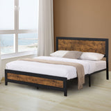 Elvira Metal Bed Frame Platform Wooden Rivets no Drawers - Black & Wood Double