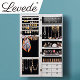 Jewellery Cabinet Full Length Mirror Mirrored Organizer Box Stand White