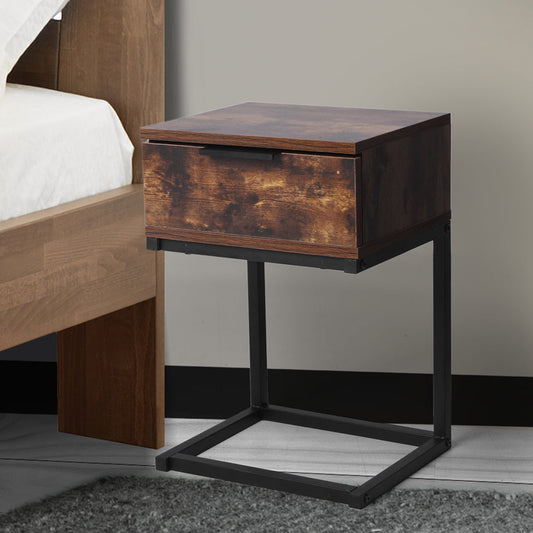 Louise Wooden Iron Frame Bedside Table Side Table Wood Nightstand Storage Cabinet Unit - Oak