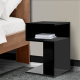 Dawson Wooden High Gloss Bedside Table Wood Nightstand Storage Cabinet Bedroom - Black