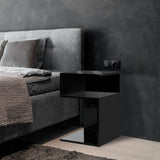 Dawson Wooden High Gloss Bedside Table Wood Nightstand Storage Cabinet Bedroom - Black