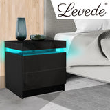 Inuvik LED Bedside Table RGB LED Side Table High Gloss Nightstand Cabinet with 2 Drawers - Black