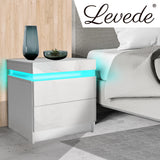 Inuvik LED Bedside Table RGB LED Storage Cabinet High Gloss Nightstand with 2 Drawers - White