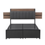 Andy Metal Bed Frame with 2-Tier Hidden Storage and Charging Station - Grey Double