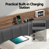 Andy Metal Bed Frame with 2-Tier Hidden Storage and Charging Station - Grey Double