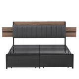 Andy Metal Bed Frame with 2-Tier Hidden Storage and Charging Station - Grey King
