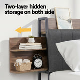 Andy Metal Bed Frame with 2-Tier Hidden Storage and Charging Station - Grey Queen