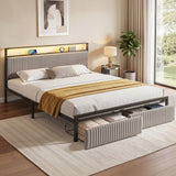 Helena Metal Bed Frame LED Charging Station 2 Drawers - Black King