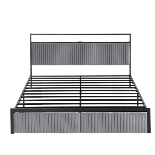 Helena Metal Bed Frame LED Charging Station 2 Drawers - Black King