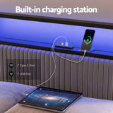 Helena Metal Bed Frame LED Charging Station 2 Drawers - Black King