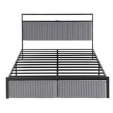 Helena Metal Bed Frame LED Charging Station 2 Drawers - Black Queen