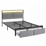 Helena Metal Bed Frame LED Charging Station 2 Drawers - Black Queen