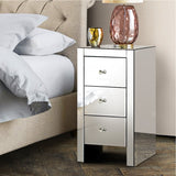 Rouyn Mirrored Bedside Table Mirrored Furniture Mirror Glass with 3 Drawers - Silver