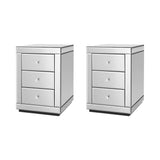Set of 2 Batoche Mirrored Bedside Tables Glass with 3 Drawers - Silver