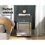 Set of 2 Batoche Mirrored Bedside Tables Glass with 3 Drawers - Silver