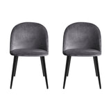 Perry Set of 2 Dining Chairs Velvet Solid Curved - Dark Grey