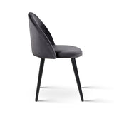 Perry Set of 2 Dining Chairs Velvet Solid Curved - Dark Grey