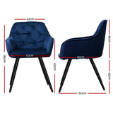 Everly Set of 2 Dining Chairs Velvet Diamond Tufted Armchair - Blue