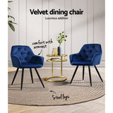 Everly Set of 2 Dining Chairs Velvet Diamond Tufted Armchair - Blue