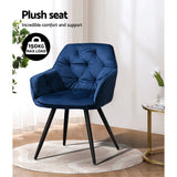 Everly Set of 2 Dining Chairs Velvet Diamond Tufted Armchair - Blue