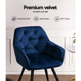 Everly Set of 2 Dining Chairs Velvet Diamond Tufted Armchair - Blue