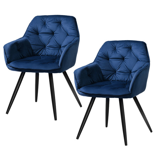 Everly Set of 2 Dining Chairs Velvet Diamond Tufted Armchair - Blue