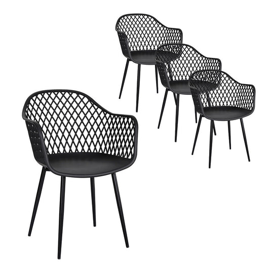 Gerald Set of 4 Outdoor Dining Chairs PP Lounge Chair Patio Furniture Garden - Black