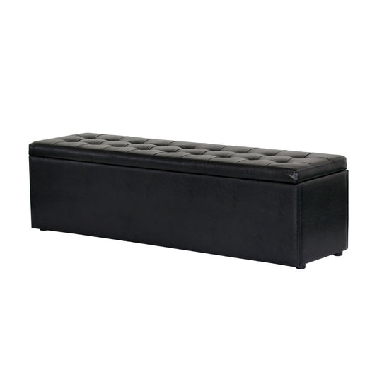 Storage Ottoman Blanket Box Black LARGE Leather Rest Chest Toy Foot Stool