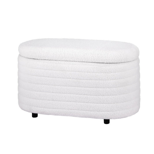 Storage Ottoman Blanket Box 87cm Bouclé Fabric Oval - White