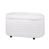 Storage Ottoman Blanket Box 87cm Bouclé Fabric Oval - White