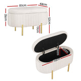 Storage Ottoman Blanket Box 87cm Velvet Oval - White