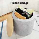 Storage Ottoman Blanket Box 40cm Linen Round - Grey