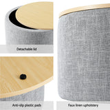 Storage Ottoman Blanket Box 40cm Linen Round - Grey