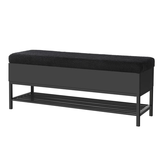 110cm Storage Ottoman Blanket Box Bouclé Shelf - Black