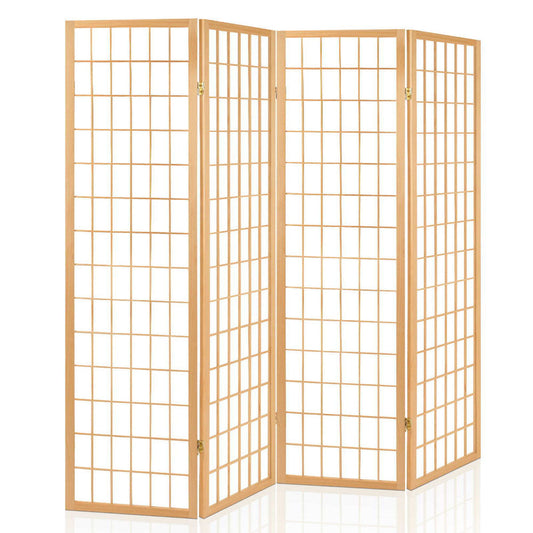 4 Panel Room Divider Screen 174x179cm - Natural