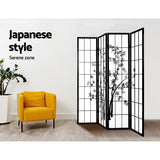 4 Panel Room Divider Screen 174x179cm Bamboo - Black & White