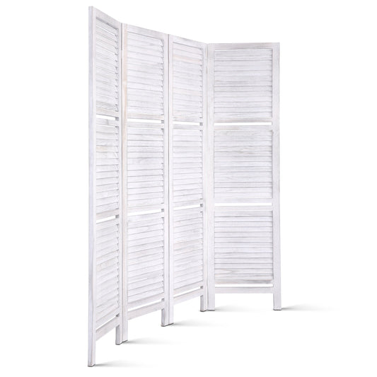 4 Panel Room Divider Screen 163x170cm Shelf - White