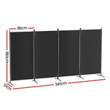 4 Panel Room Divider Screen 345x180cm Fabric - Black