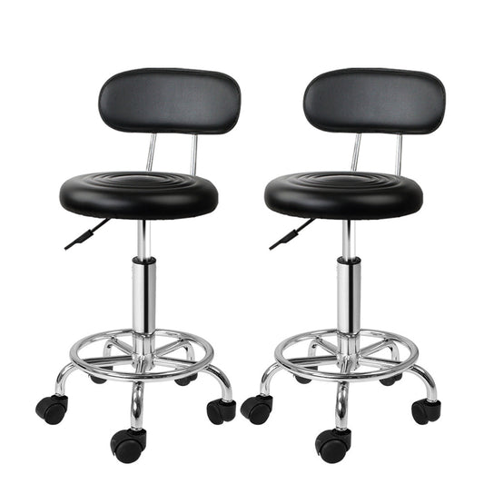 Set of 2 Salon Stool Swivel Chair Backrest Black