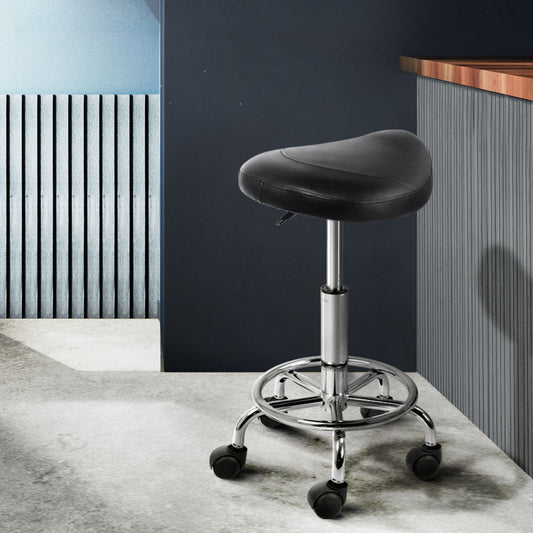 Set of 2 Salon Stool Saddle Swivel Chair Black